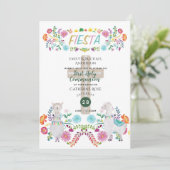 Invitation Fête mexicaine COMMUNION Fleurs folkloriques Llama (Debout devant)