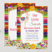 Invitation Fête mexicaine couleur or Llama Anniversaire (Devant / Derrière)