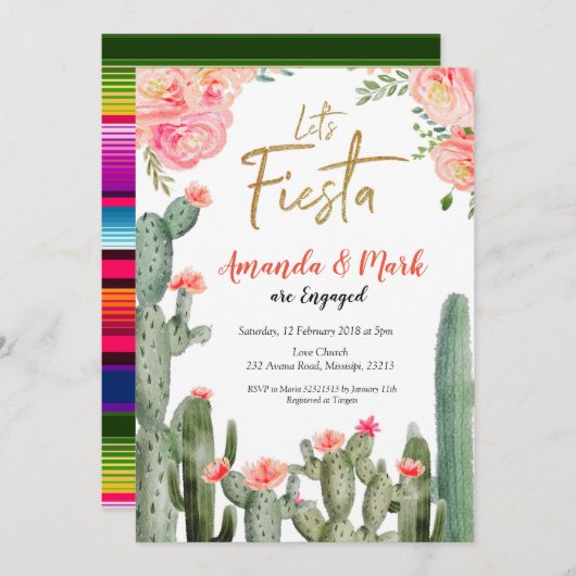 Invitation Fête mexicaine de Cactus (Devant / Derrière)