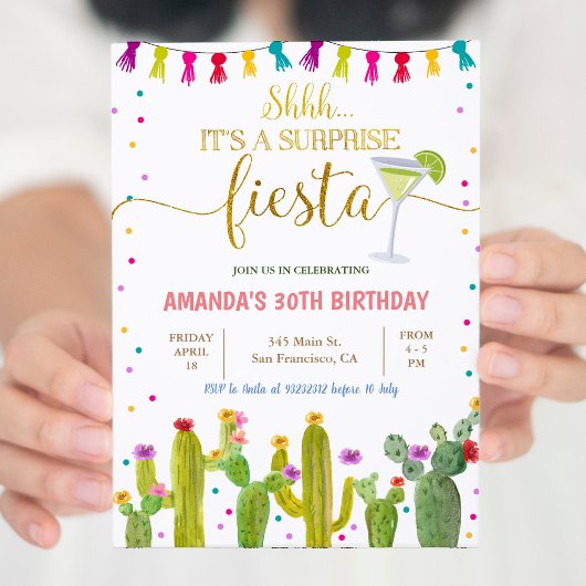 Invitation Fête mexicaine de la surprise Cactus Anniversaire