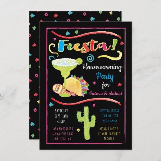 Invitation Fête mexicaine de l'aquarelle (Devant / Derrière)