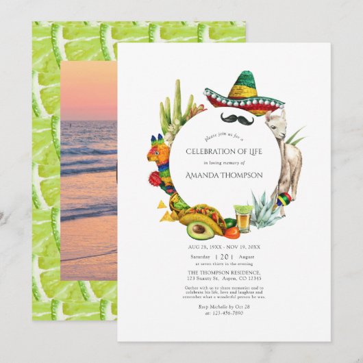 Invitation Fête mexicaine de l'aquarelle Fête de la vie (Devant / Derrière)