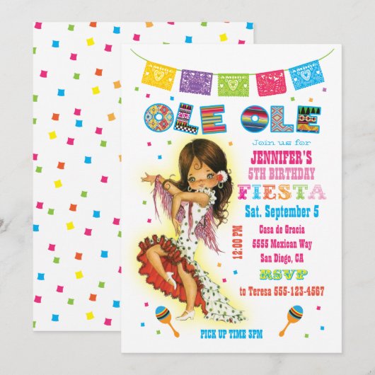 Invitation Fête mexicaine de Little Señorita (Devant / Derrière)