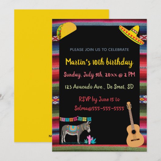 Invitation Fête mexicaine éditable (Devant / Derrière)