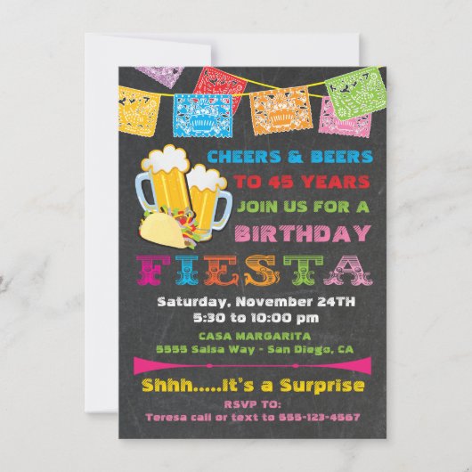 Invitation Fête mexicaine, fête d'anniversaire (Devant)