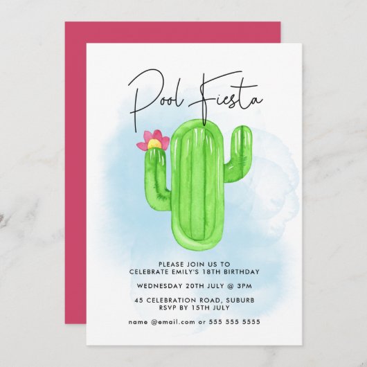 Invitation Fête mexicaine Fiesta Cactus Pool Party N'importe (Devant / Derrière)