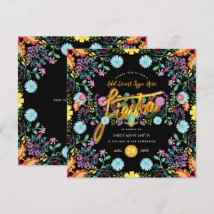 Invitation Fête Mexicaine Folklorique Fleurs Lama Or TOUT ÉVÉ