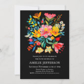 Invitation Fête mexicaine noire thème Floral Anniversaire (Devant)