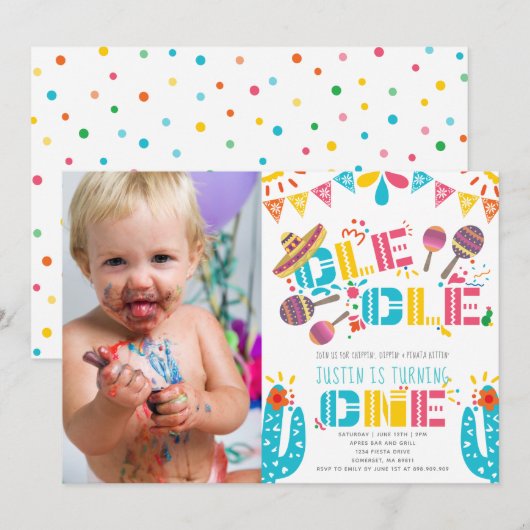 Invitation Fête mexicaine photo de premier anniversaire (Devant / Derrière)