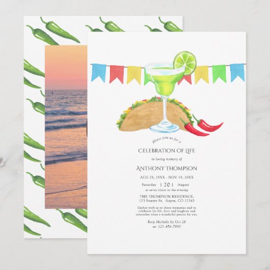 Invitation Fête Mexicaine Taco Célébration de la Vie (Devant / Derrière)