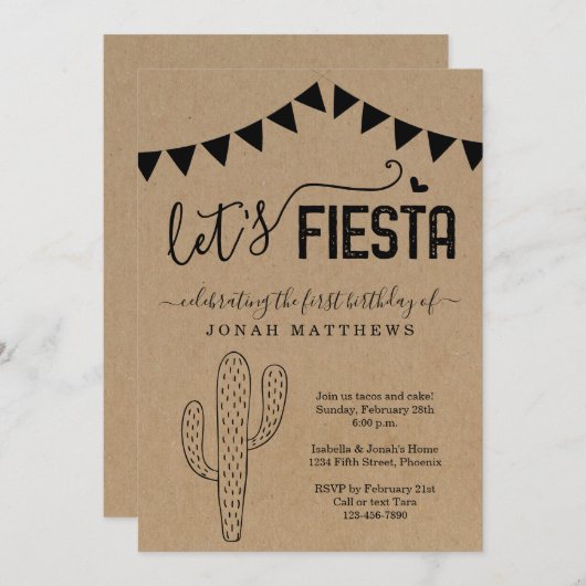 Invitation Fête mexicaine Thème fête d'anniversaire (Devant / Derrière)