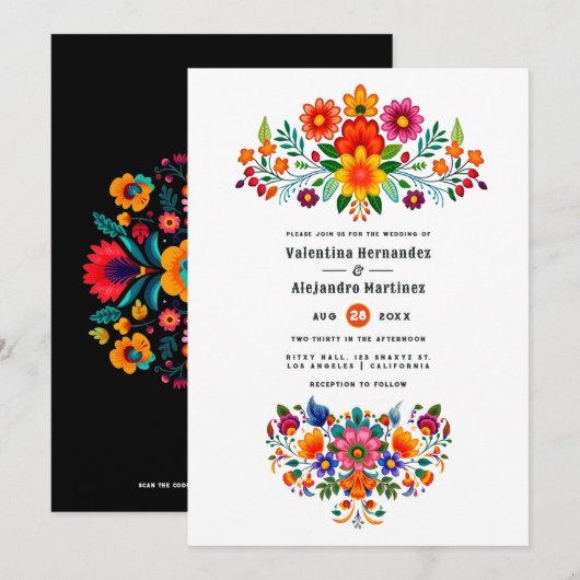 Invitation Fête mexicaine vibrante Mariage floral (Devant / Derrière)