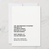 Invitation Fête militaire du parti patriotique de l'armée (Dos)