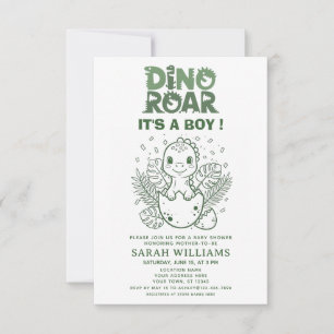Invitation fête minimale Baby Shower garçon Dinosaure Rugisse