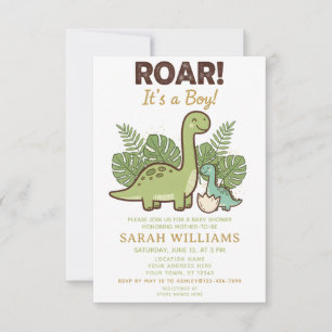 Invitation fête minimale Baby Shower garçon Dinosaure Rugisse