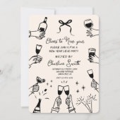 Invitation Fête minimale « Bonne année » dessiné à la main (Devant)