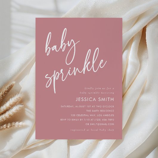 Invitation Fête minimale de bébé Rose Poussiéreuse Simple