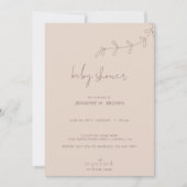 Invitation Fête minimale de fleurs brunes pour bébé (Devant)