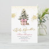 Invitation Fête minimale de Noël Bébé Coquette Rose (Debout devant)