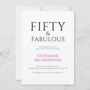 Invitation Fête minimale Fifty and Fabulous pour 50e annivers