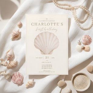 Invitation Fête Minimaliste Côtière Coquillage Premier Annive