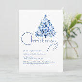 Invitation Fête minimaliste de Noël blanc et bleu (Debout devant)