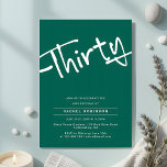 Invitation Fête Minimaliste Emerald Green 30th Birthday<br><div class="desc">Célébrez un 30e anniversaire d'importance avec cette invitation minimaliste Emerald Green 30e anniversaire fêtée, mêlant élégance moderne et dynamisme naturel. L'arrière - plan vert émeraude luxuriant associé à un texte blanc immaculé crée une esthétique audacieuse et contrastée, ancrée par un script minimaliste écrit à la main "Trente". Entièrement personnalisable, cette...</div>