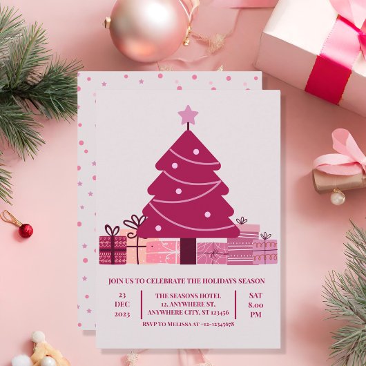 Invitation Fête minimaliste Red Merry Festive