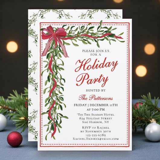 Invitation Fête Mistletoe Bow Fête de Noël moderne