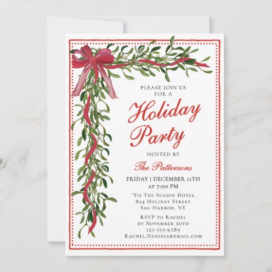 Invitation Fête Mistletoe Bow Fête de Noël moderne (Devant)