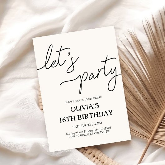 Invitation Fête moderne 16e anniversaire