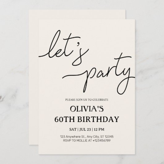 Invitation Fête moderne 60e anniversaire (Devant / Derrière)