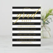Invitation Fête moderne Black Stripes Gold Custom Grad Party (Debout devant)