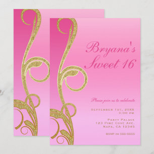 Invitation Fête moderne chic rose et or pour Sweet 16
