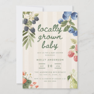 Invitation Fête Moderne "Cultivé Localement" Rayée pour Bébé