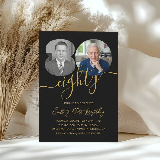 Invitation Fête Moderne de 80 Ans 2 Photos