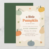 Invitation Fête Moderne de Bébé Citrouille Automne (Devant / Derrière)