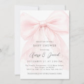 Invitation Fête Moderne de Bébé Fille avec Ruban Rose (Devant)