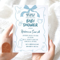 Fête Moderne de Bébé Garçon au Ruban Bleu Illustré