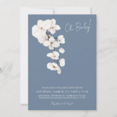 Invitation Fête Moderne de Bébé Orchidée Blanche Bleu Poussié (Devant)