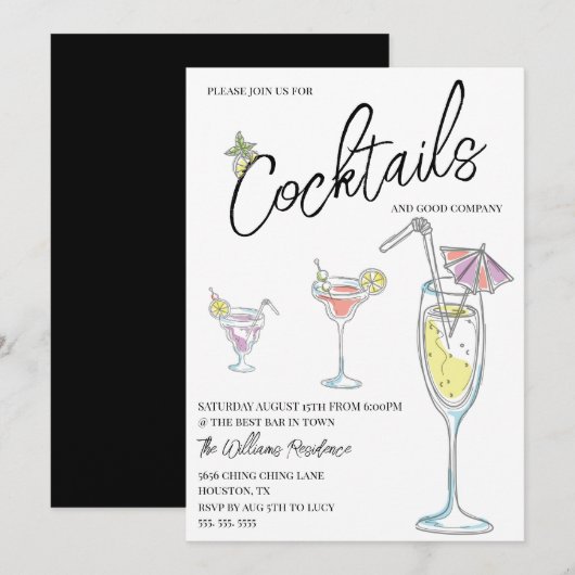 Invitation Fête Moderne de Cocktail (Devant / Derrière)