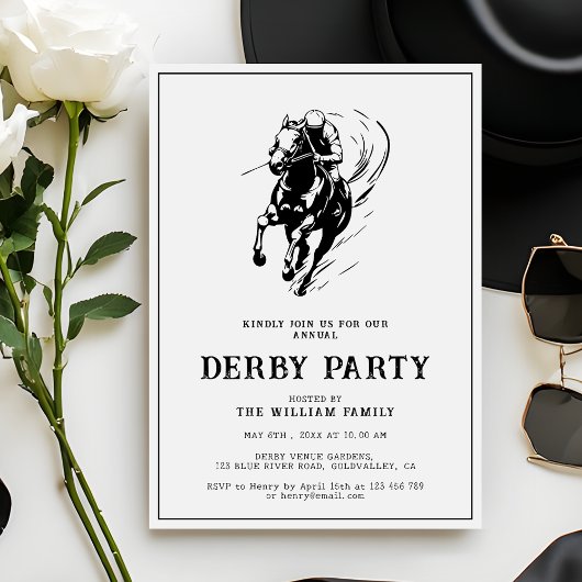 Invitation Fête moderne de Derby avec cheval de course noir e