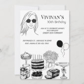 Invitation Fête Moderne de Fille avec Ligne d'Art pour Annive (Devant)