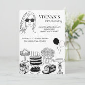 Invitation Fête Moderne de Fille avec Ligne d'Art pour Annive (Debout devant)