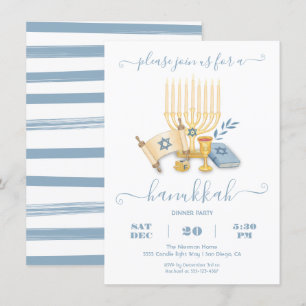 Invitation Fête moderne de Hanouka à l'aquarelle