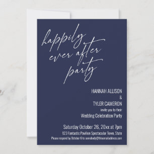 Invitation Fête Moderne de Mariage Heureux Réception Navy