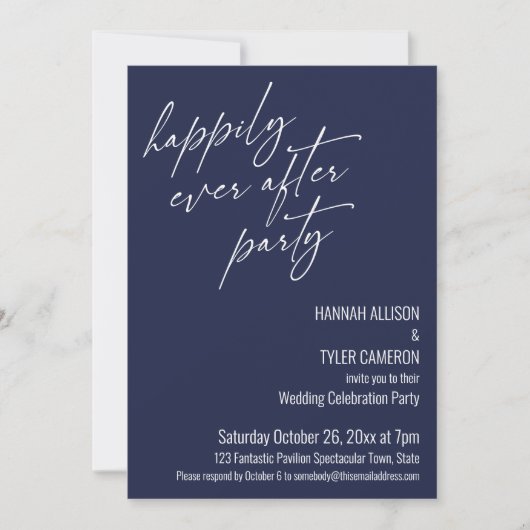 Invitation Fête Moderne de Mariage Heureux Réception Navy (Devant)