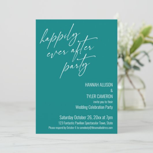Invitation Fête Moderne de Mariage Teal Réception (Debout devant)