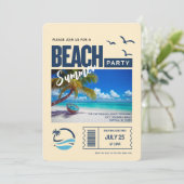 Invitation Fête Moderne de Plage Bleu Foncé (Debout devant)