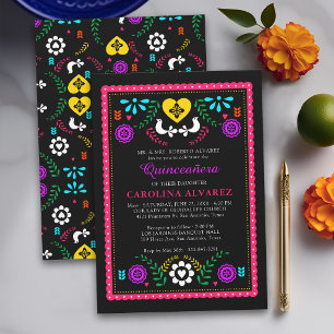 Invitation Fête moderne de Quinceañera au Papier Picado folkl